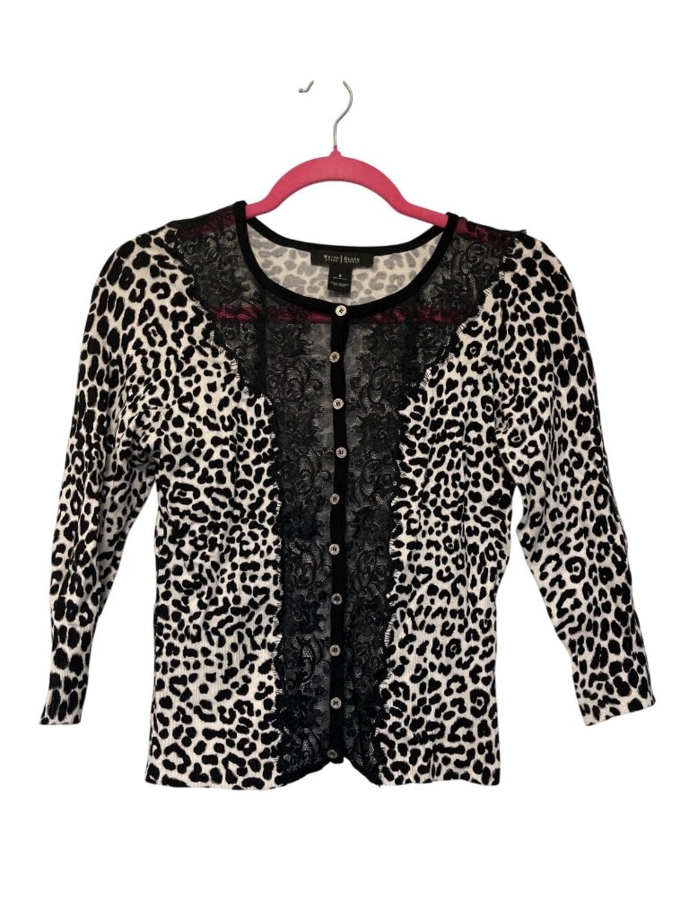 White House Black Market Leopard Print Button Down Cardigan With Lace Detail